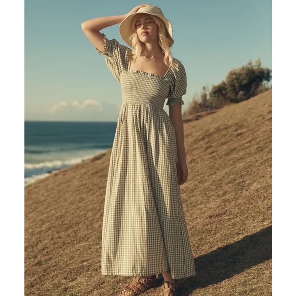 Opia Sage Green Gingham Maxi Dress